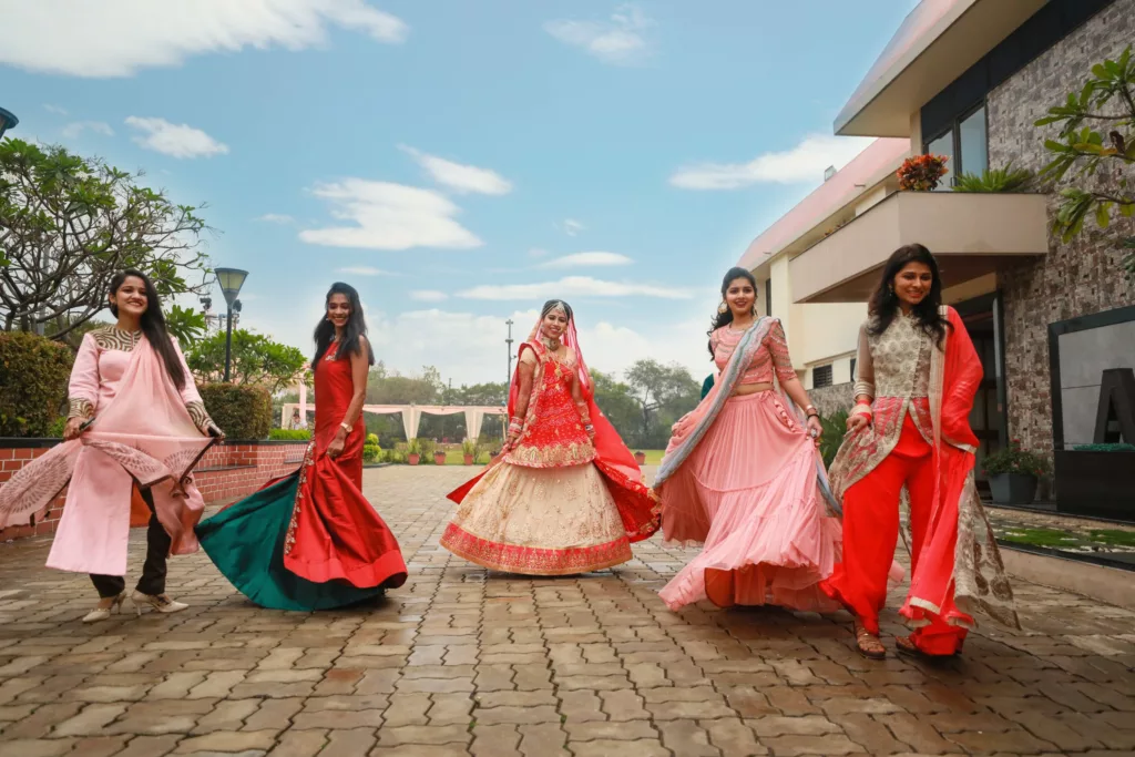 Indian bridesmaids with Indian bride.